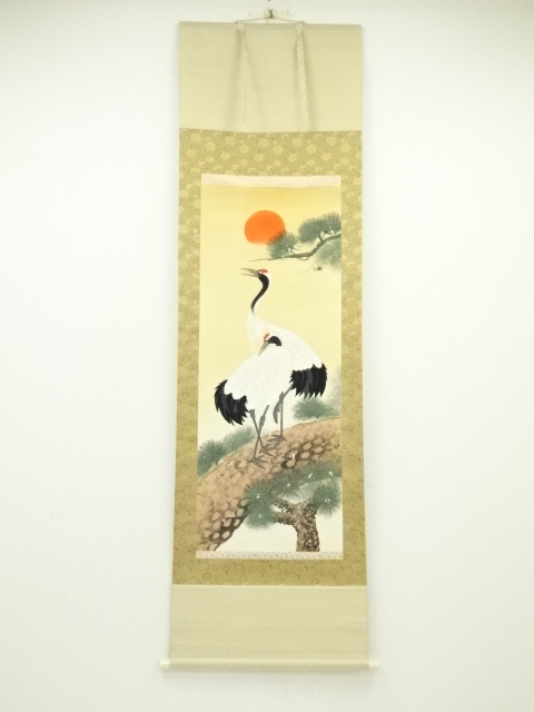 JAPANESE HANGING SCROLL / HAND PAINTED / CRANES